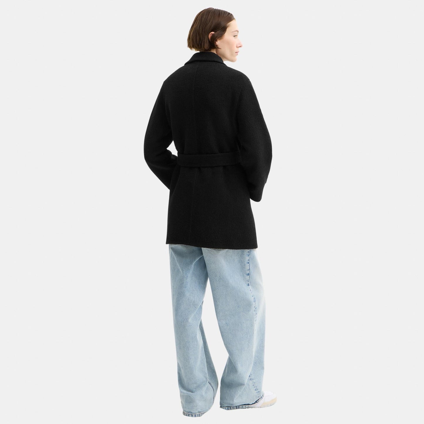 CDP58-A-Line Double Faced Wool Coat-Black