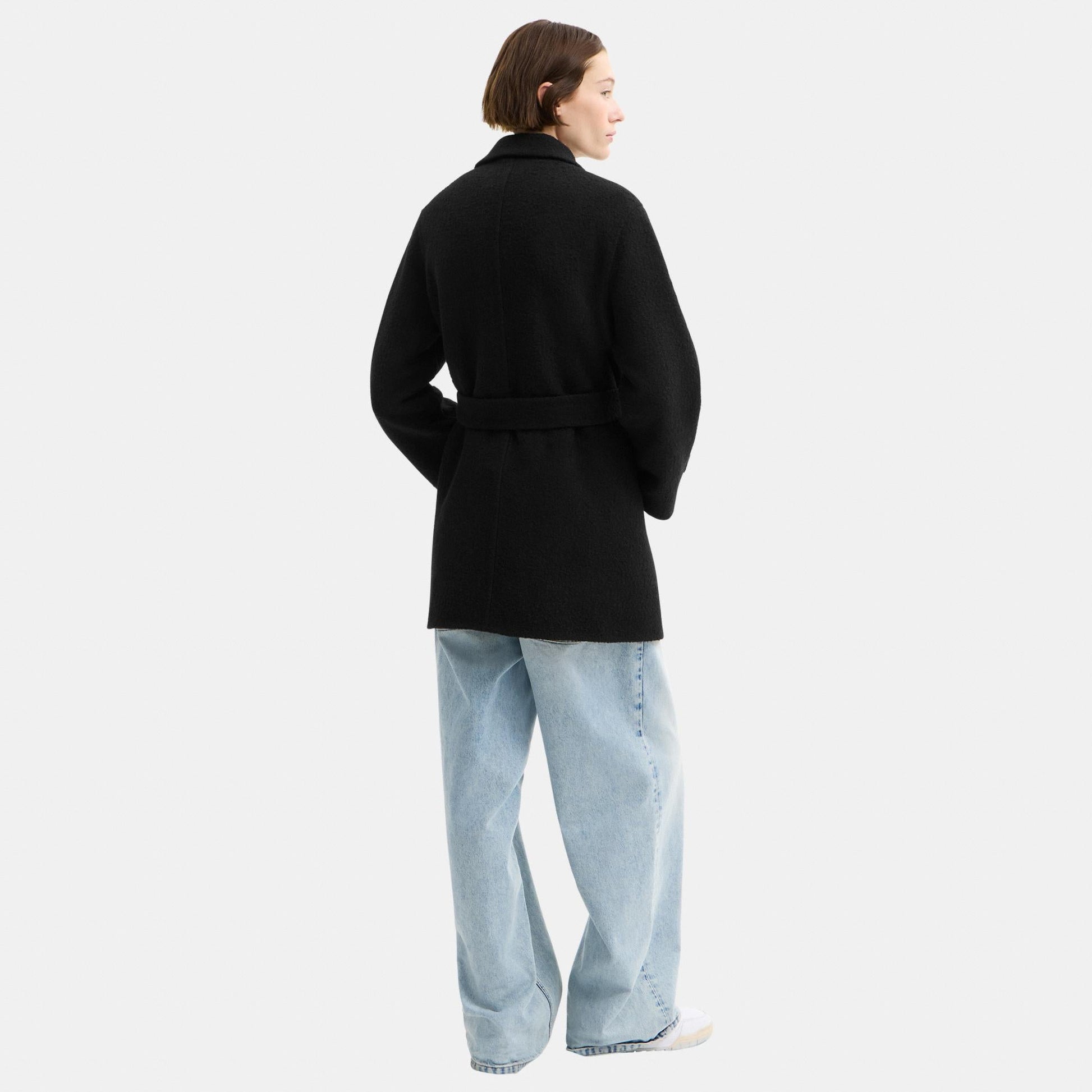 CDP58-A-Line Double Faced Wool Coat-Black