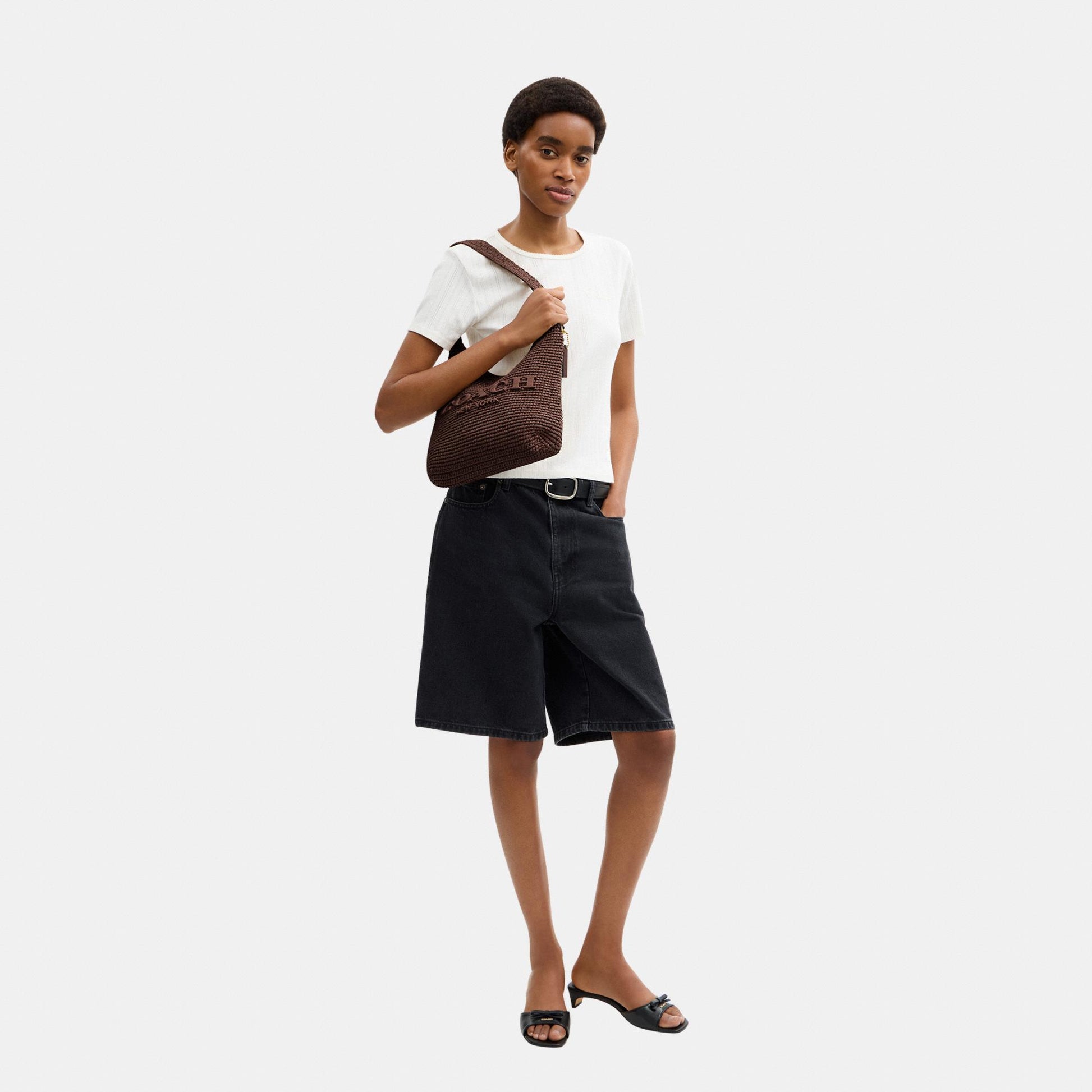 CDU75-Refined Weave Straw Brooklyn Shoulder Bag 28-B4/Maple