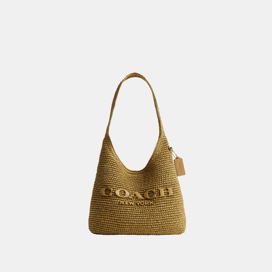 CDU75-Refined Weave Straw Brooklyn Shoulder Bag 28-B4/Muted Olive