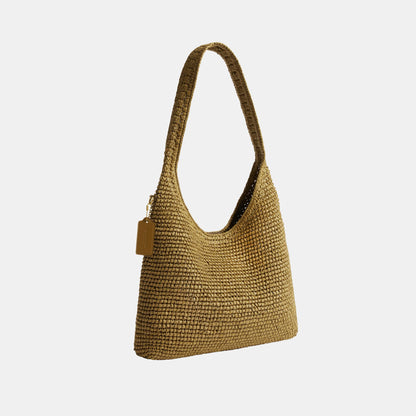 CDU75-Refined Weave Straw Brooklyn Shoulder Bag 28-B4/Muted Olive