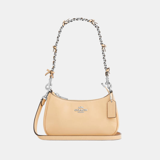 CDW68-Teri Mini Crossbody in Glazed Leather with Bow Strap-Sv/Light Sand
