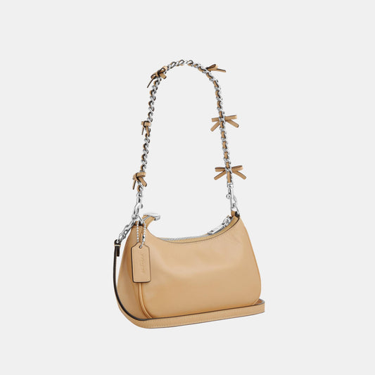 CDW68-Teri Mini Crossbody in Glazed Leather with Bow Strap-Sv/Light Sand