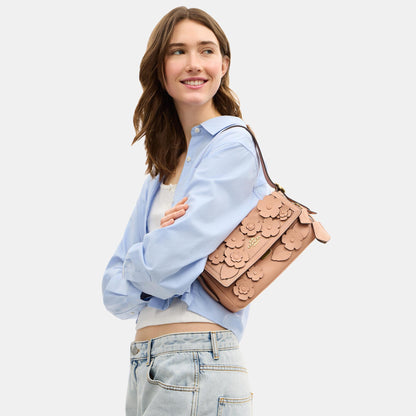 CDY43-Etta Small Flap Shoulder Bag in Floral Applique-Im/Light Pink