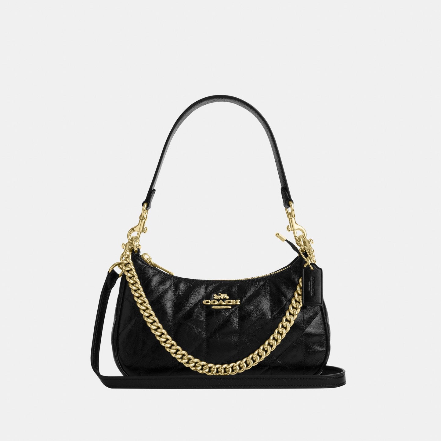 CDY83-Teri Shoulder Bag in Glazed Leather with Quilting-Im/Black