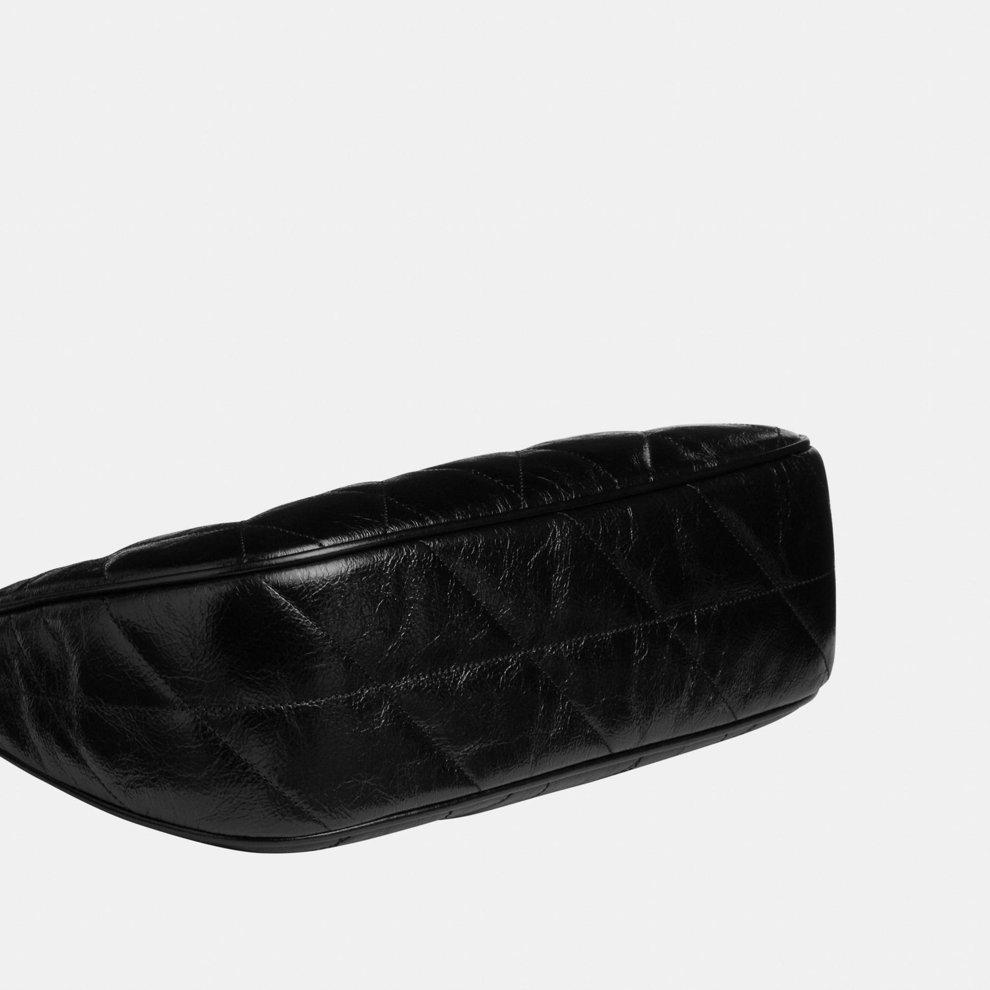 CDY83-Teri Shoulder Bag in Glazed Leather with Quilting-Im/Black