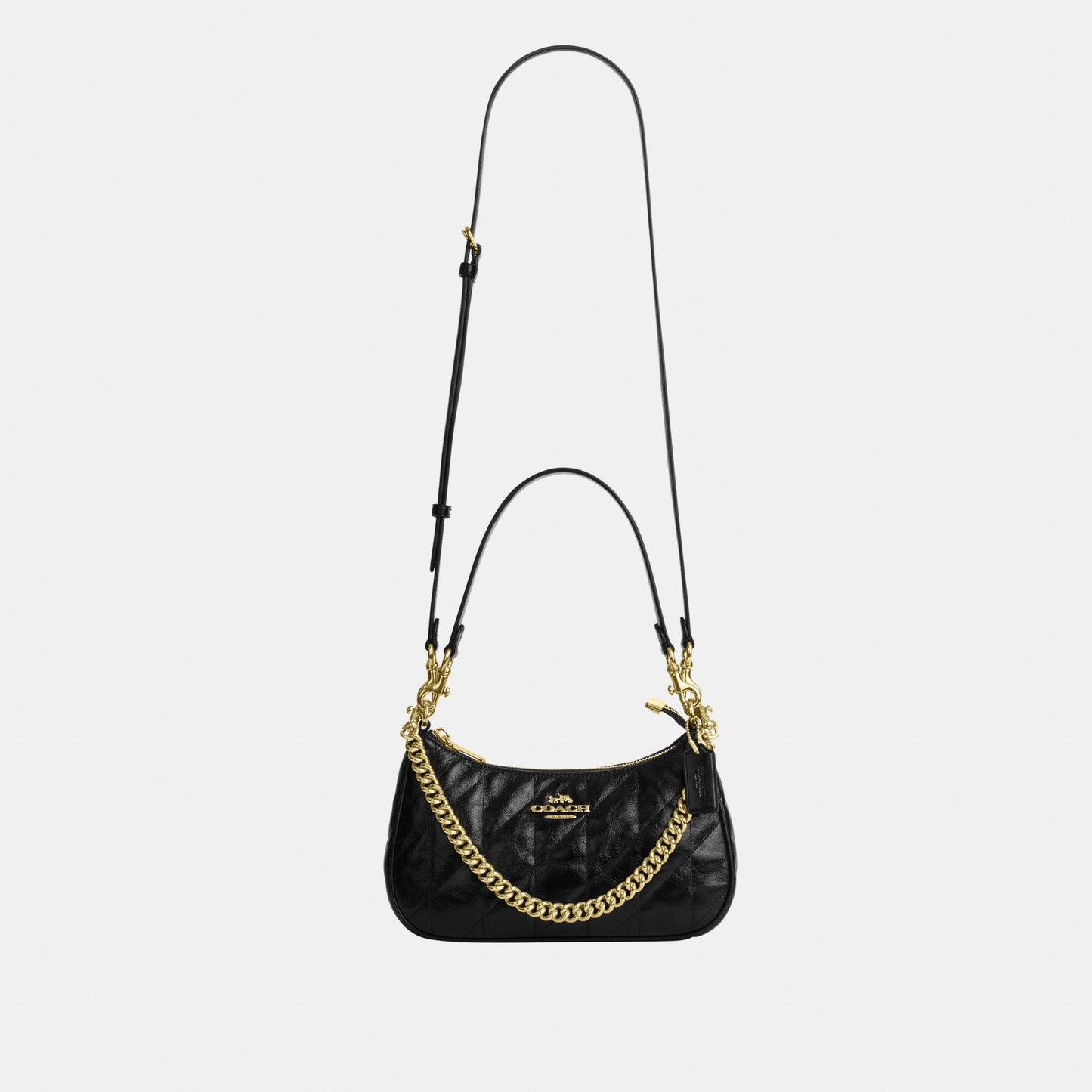CDY83-Teri Shoulder Bag in Glazed Leather with Quilting-Im/Black