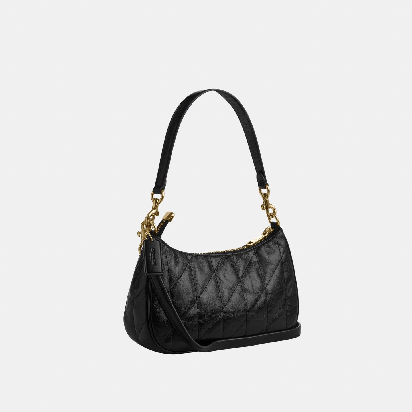 CDY83-Teri Shoulder Bag in Glazed Leather with Quilting-Im/Black