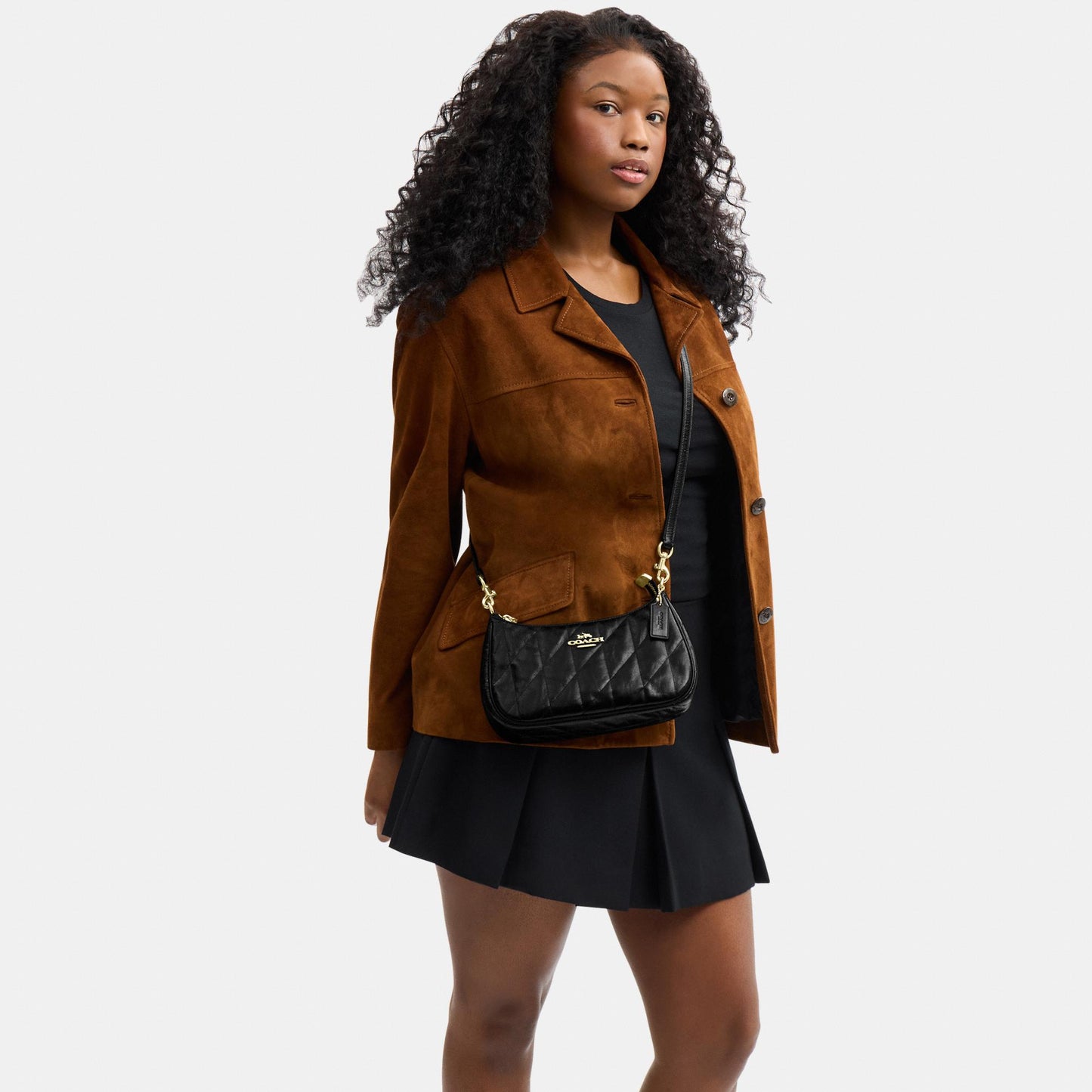 CDY83-Teri Shoulder Bag in Glazed Leather with Quilting-Im/Black