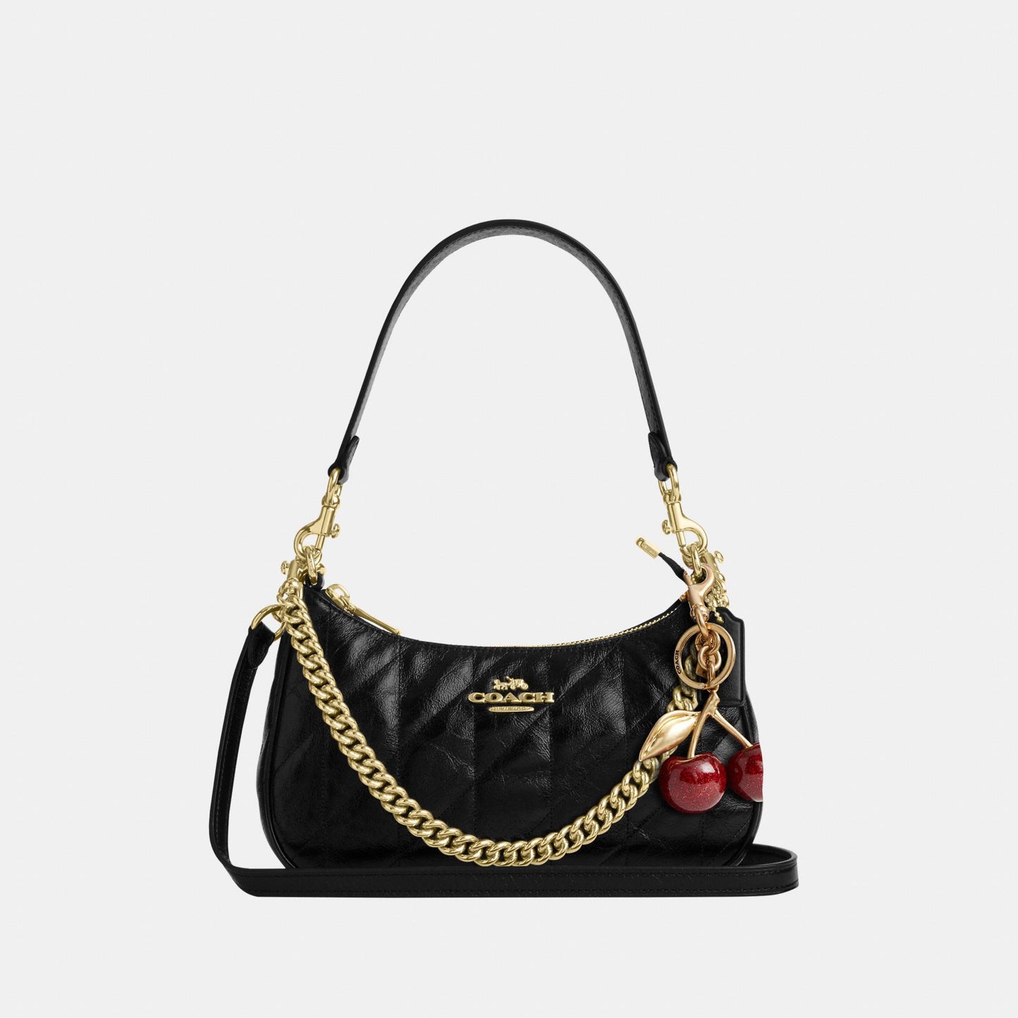 CDY83-Teri Shoulder Bag in Glazed Leather with Quilting-Im/Black