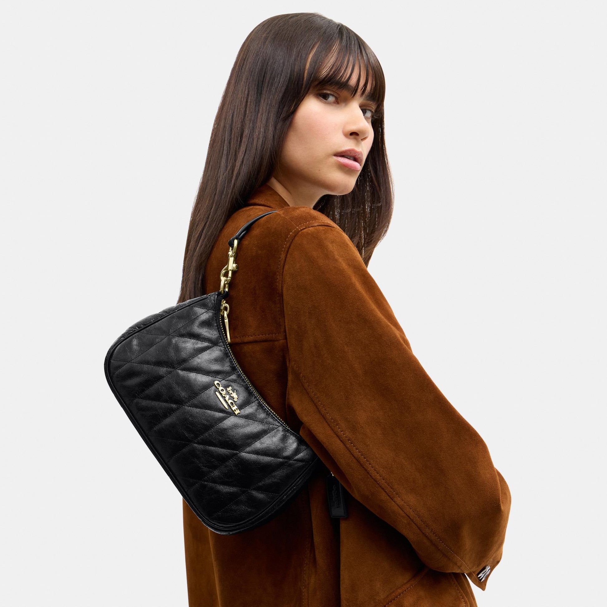 CDY83-Teri Shoulder Bag in Glazed Leather with Quilting-Im/Black