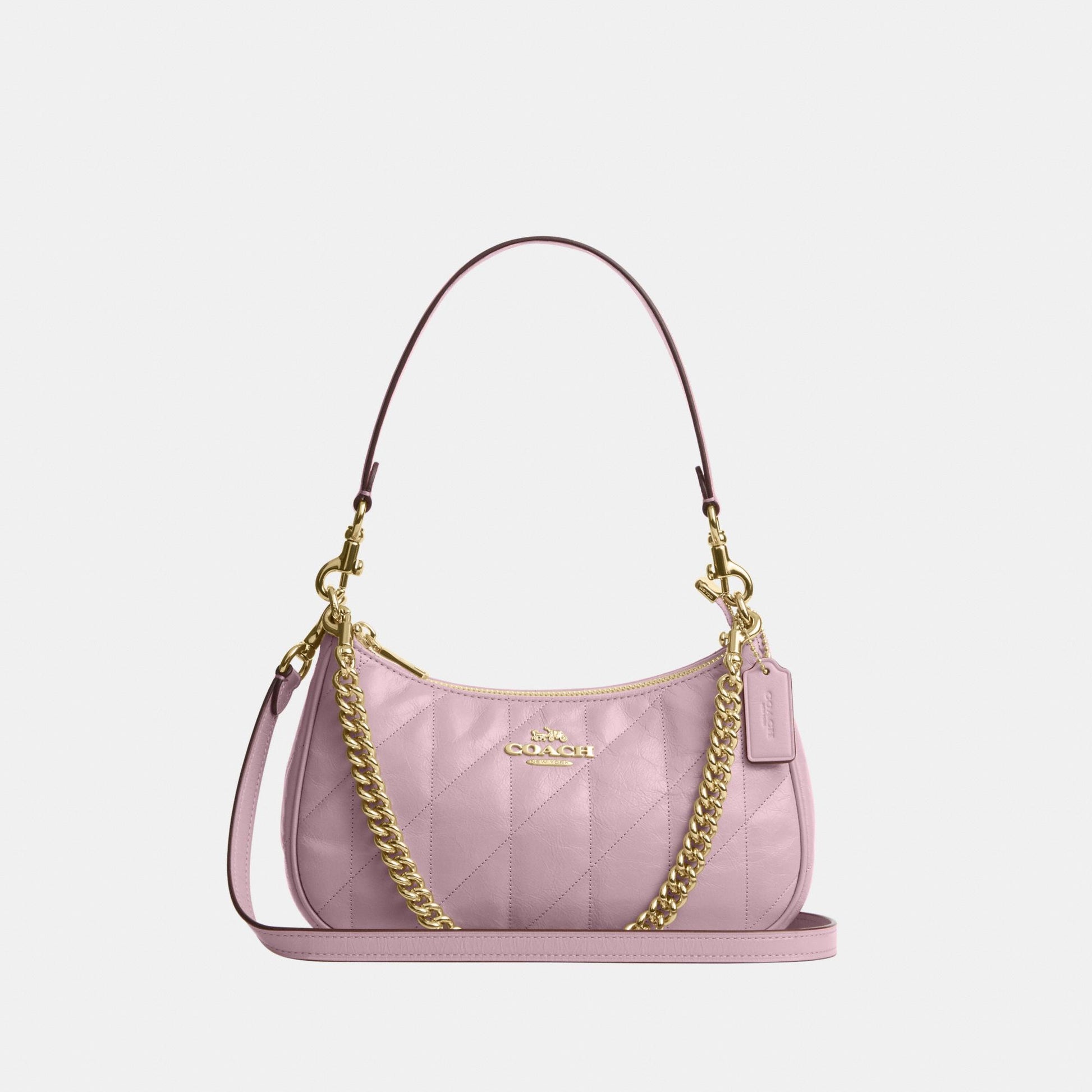 CDY83-Teri Shoulder Bag in Glazed Leather with Quilting-Im/Carnation