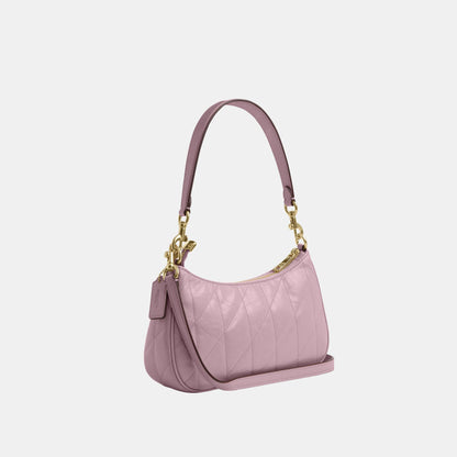CDY83-Teri Shoulder Bag in Glazed Leather with Quilting-Im/Carnation