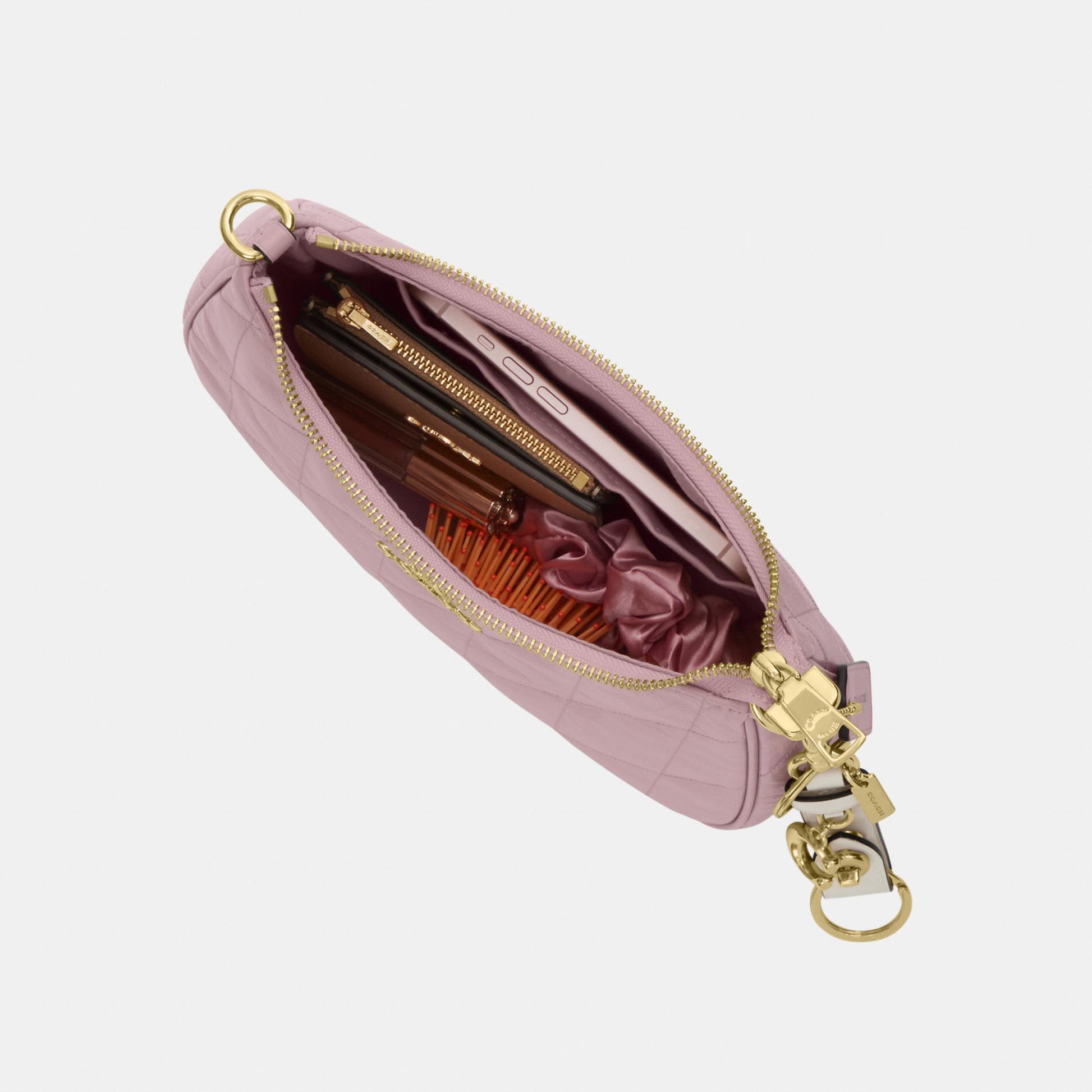 CDY83-Teri Shoulder Bag in Glazed Leather with Quilting-Im/Carnation