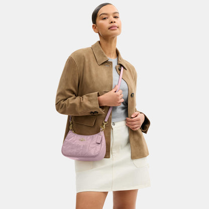CDY83-Teri Shoulder Bag in Glazed Leather with Quilting-Im/Carnation