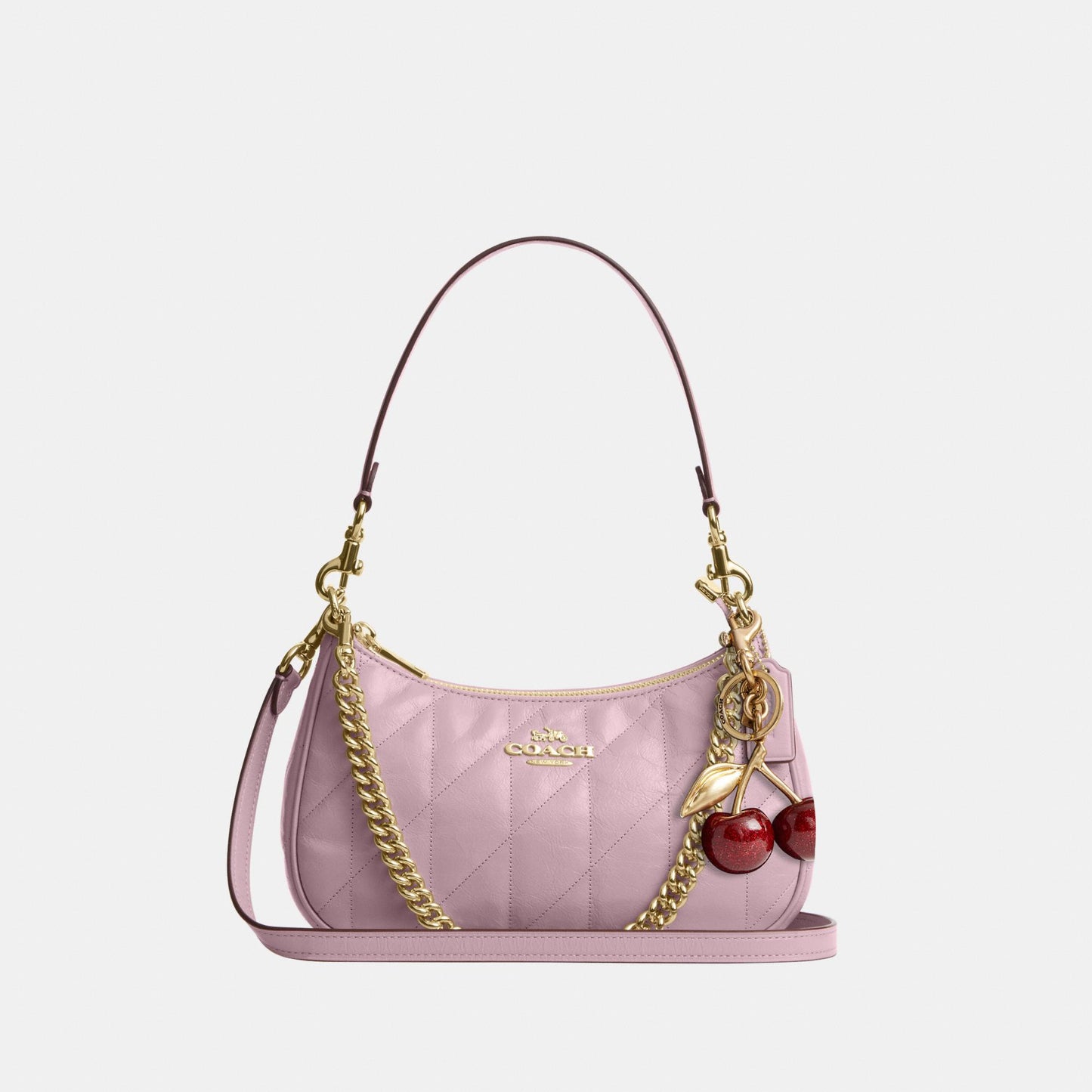 CDY83-Teri Shoulder Bag in Glazed Leather with Quilting-Im/Carnation