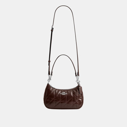 CDY83-Teri Shoulder Bag in Glazed Leather with Quilting-Sv/Maple