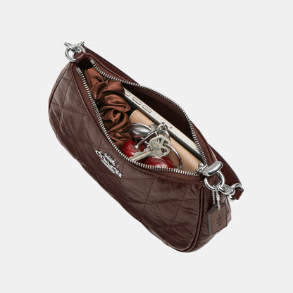 CDY83-Teri Shoulder Bag in Glazed Leather with Quilting-Sv/Maple