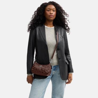 CDY83-Teri Shoulder Bag in Glazed Leather with Quilting-Sv/Maple
