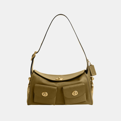 CDZ12-The Coach Originals Natural Grain Leather Turnlock Haversack Bag-B4/Muted Olive