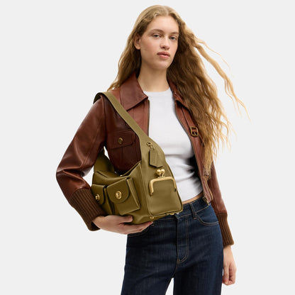 CDZ12-The Coach Originals Natural Grain Leather Turnlock Haversack Bag-B4/Muted Olive