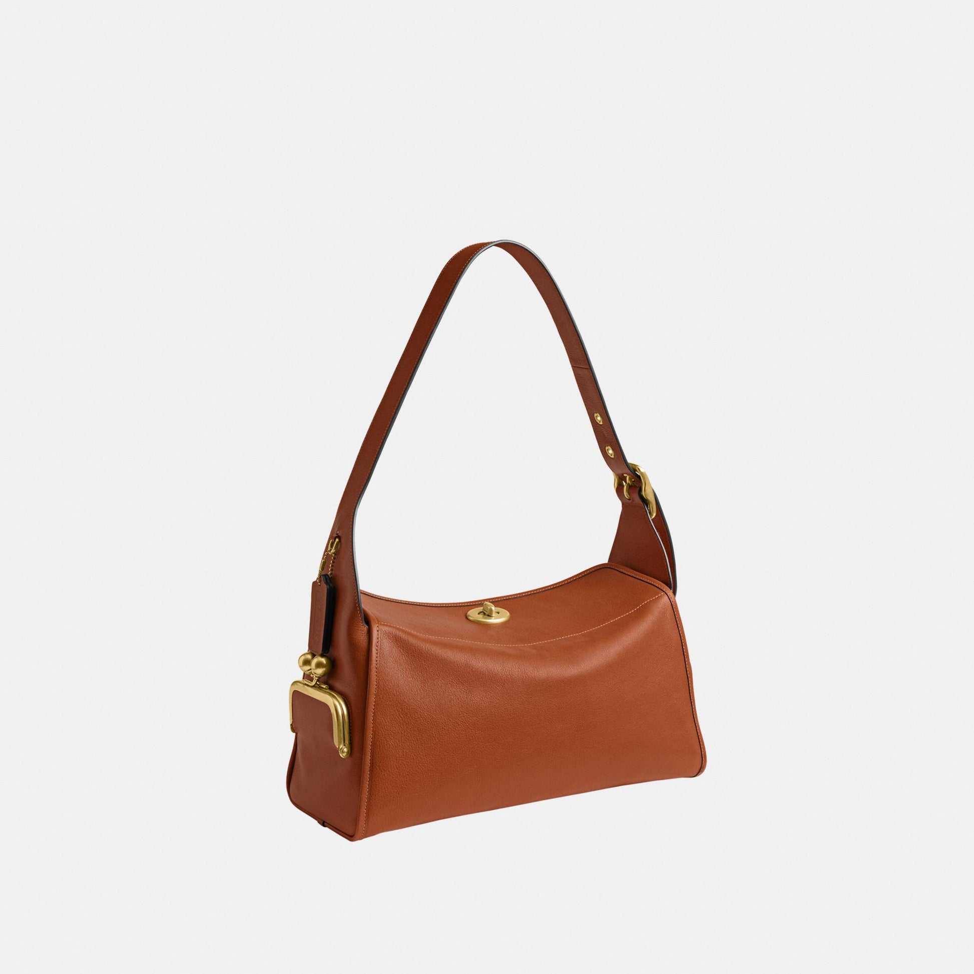 CDZ12-The Coach Originals Natural Grain Leather Turnlock Haversack Bag-B4/Amber Brown