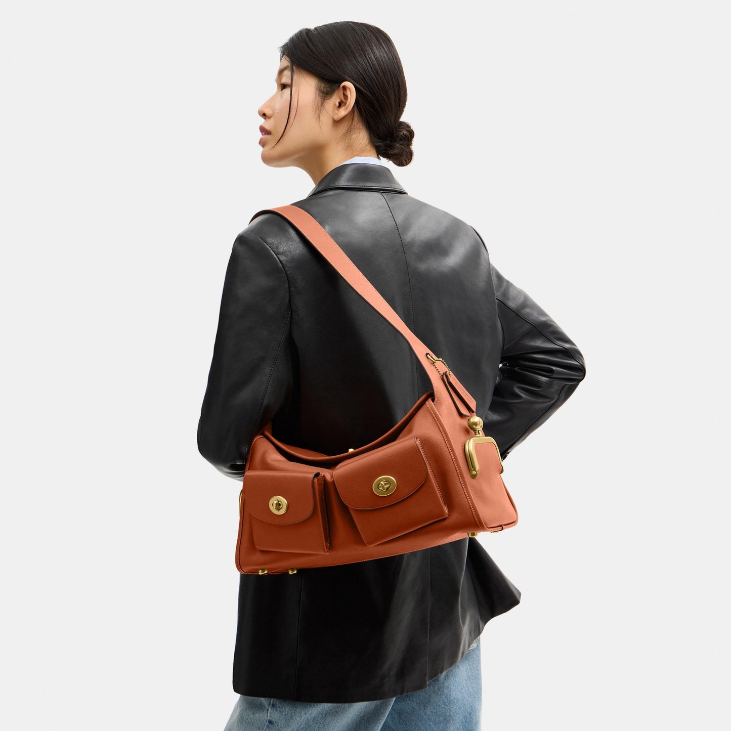 CDZ12-The Coach Originals Natural Grain Leather Turnlock Haversack Bag-B4/Amber Brown