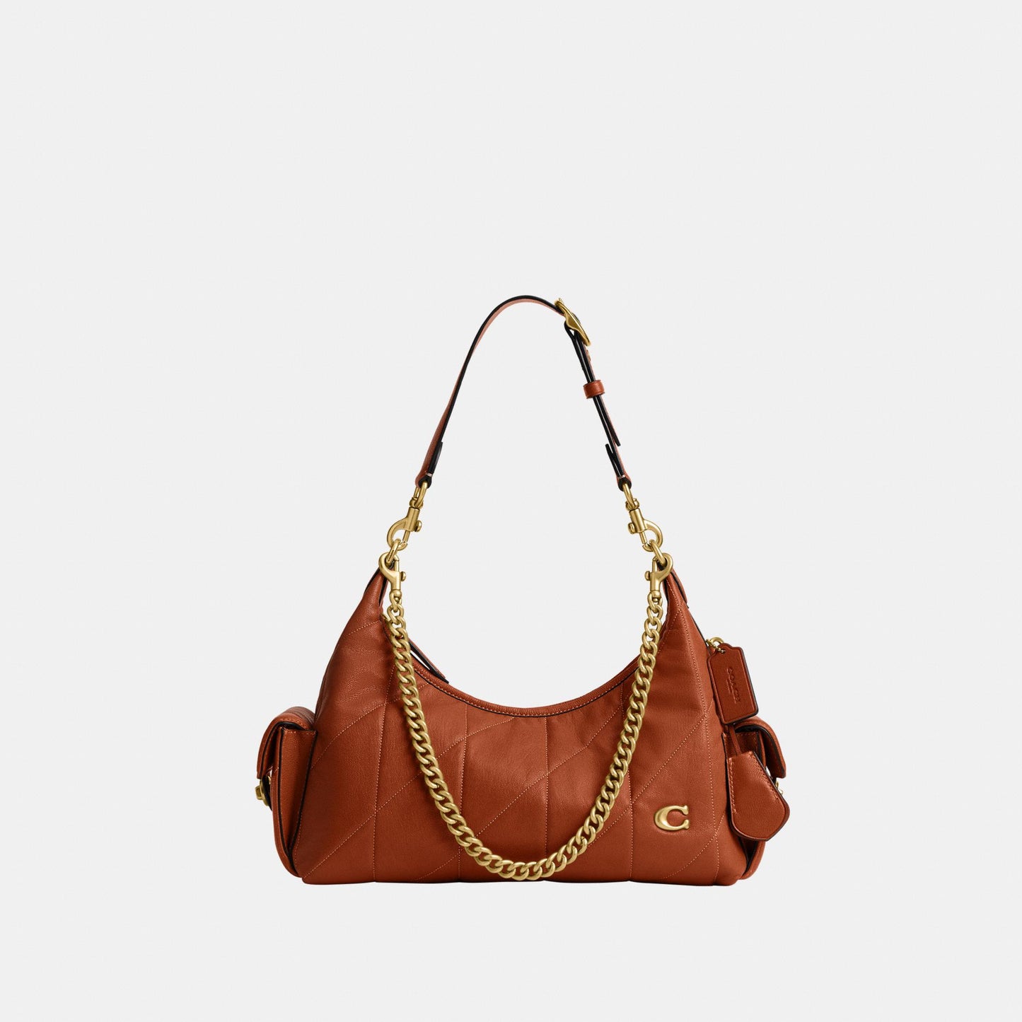 CDZ71-Soft Quilted Leather Pocket Juliet Bag 30-B4/Amber Brown