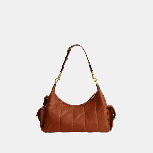 CDZ71-Soft Quilted Leather Pocket Juliet Bag 30-B4/Amber Brown