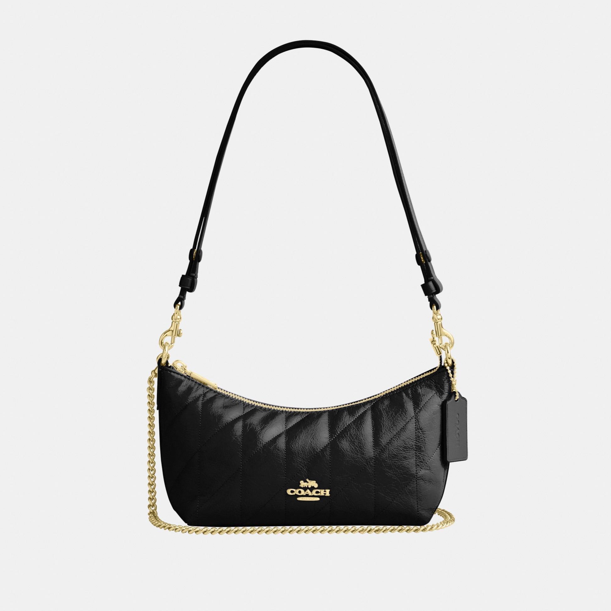 CDZ88-Caitlin Shoulder Bag in Glazed Leather with Quilting-Im/Black