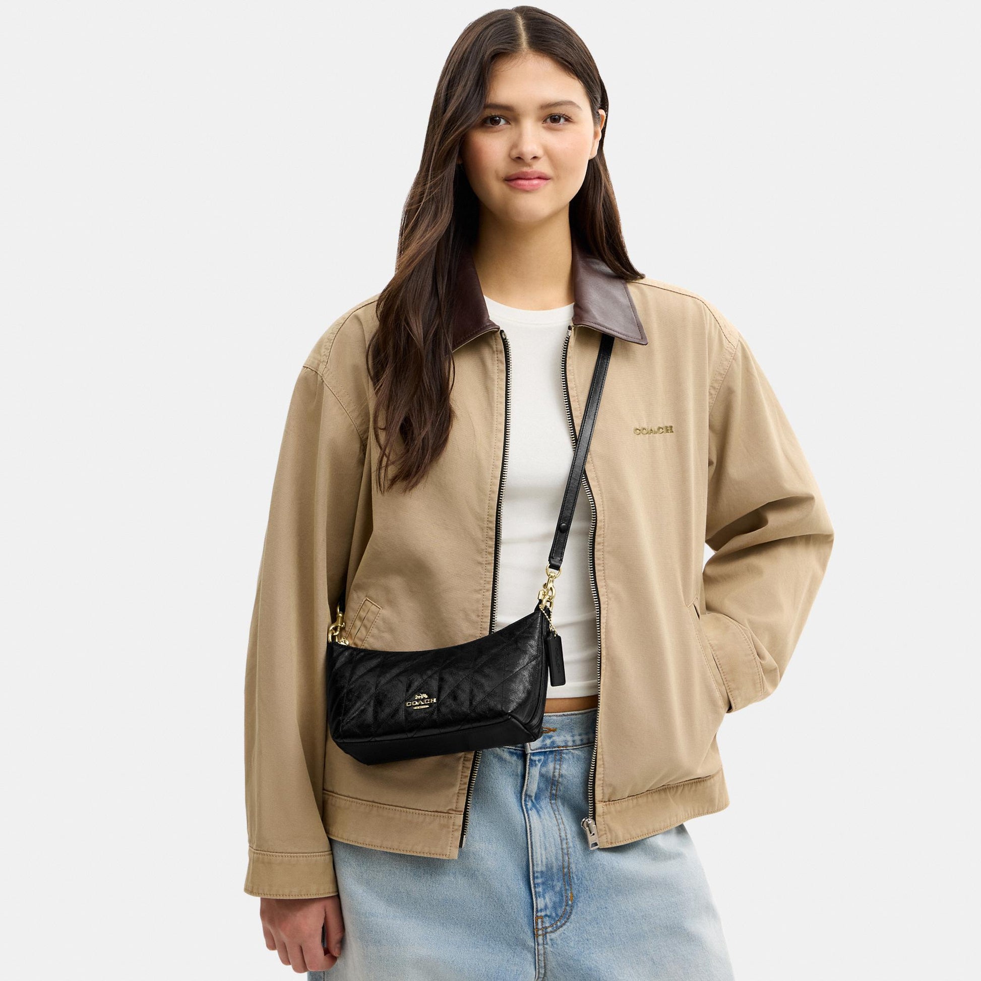 CDZ88-Caitlin Shoulder Bag in Glazed Leather with Quilting-Im/Black