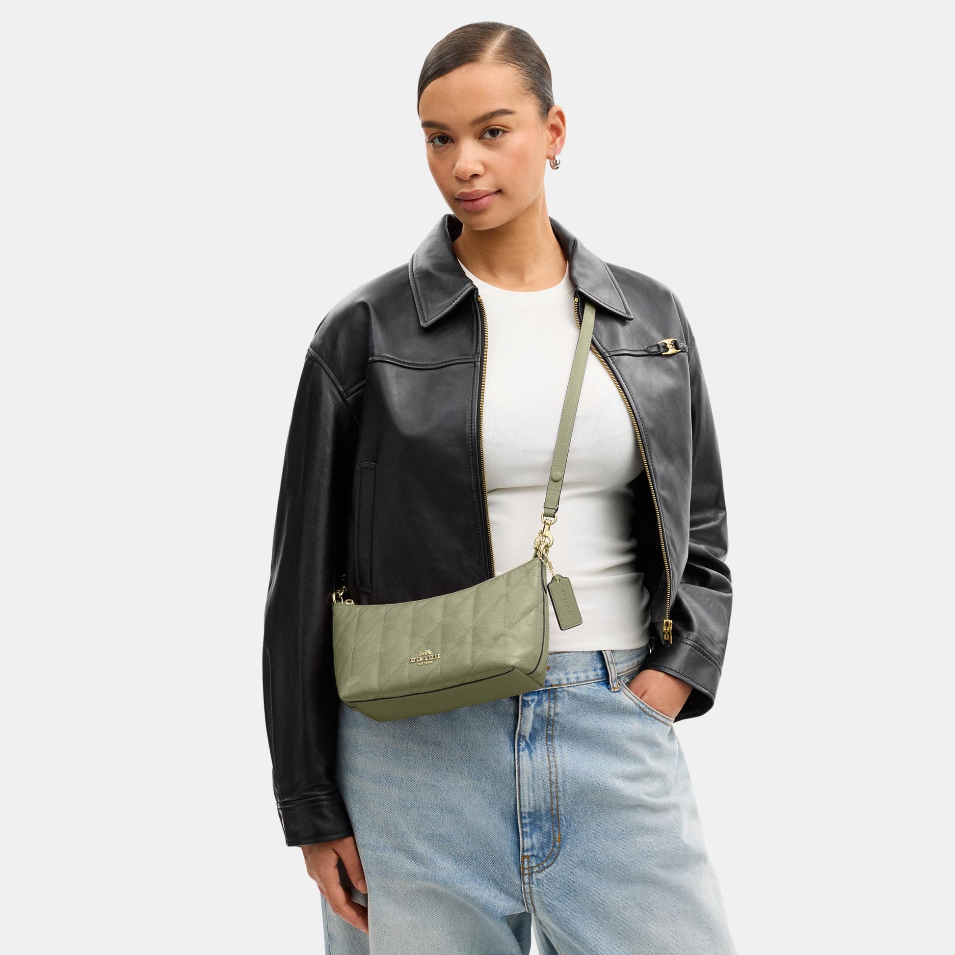 CDZ88-Caitlin Shoulder Bag in Glazed Leather with Quilting-Im/Pistachio
