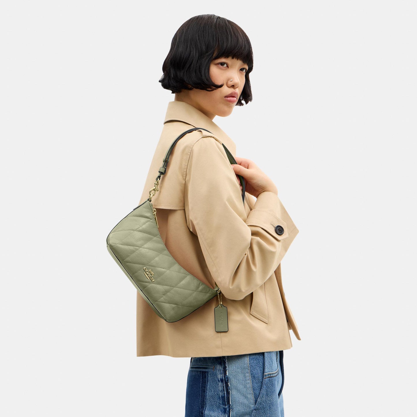 CDZ88-Caitlin Shoulder Bag in Glazed Leather with Quilting-Im/Pistachio