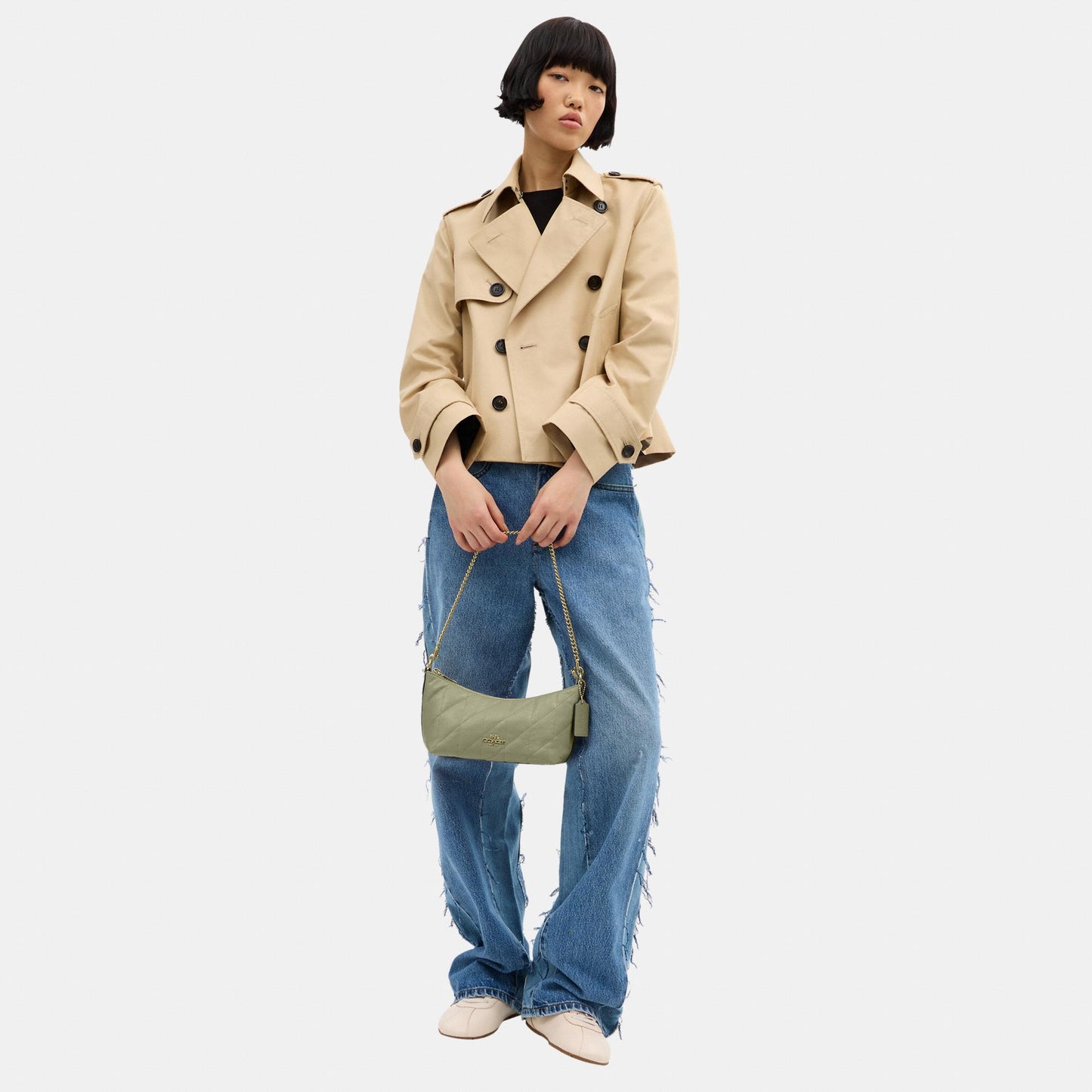 CDZ88-Caitlin Shoulder Bag in Glazed Leather with Quilting-Im/Pistachio