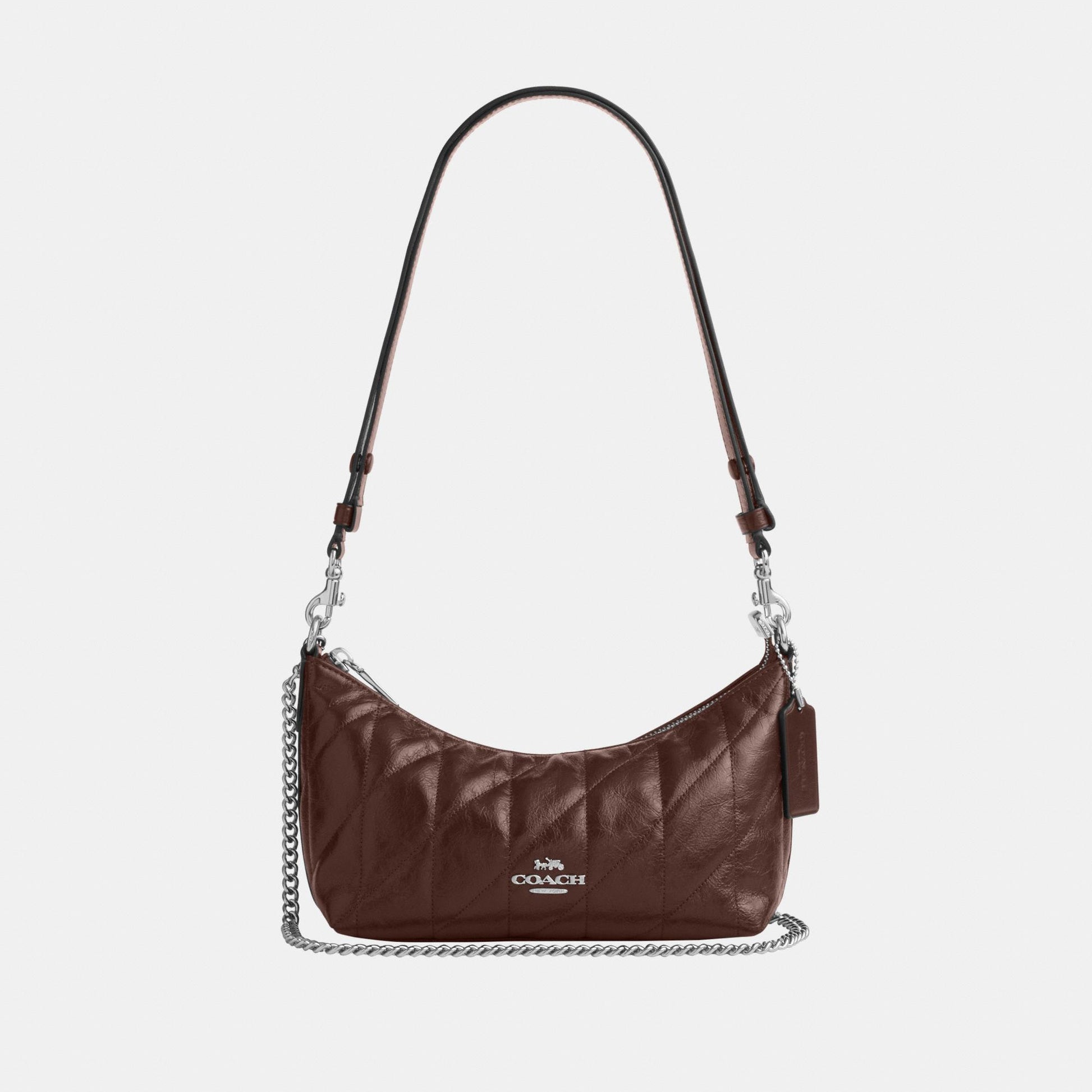 CDZ88-Caitlin Shoulder Bag in Glazed Leather with Quilting-Sv/Maple