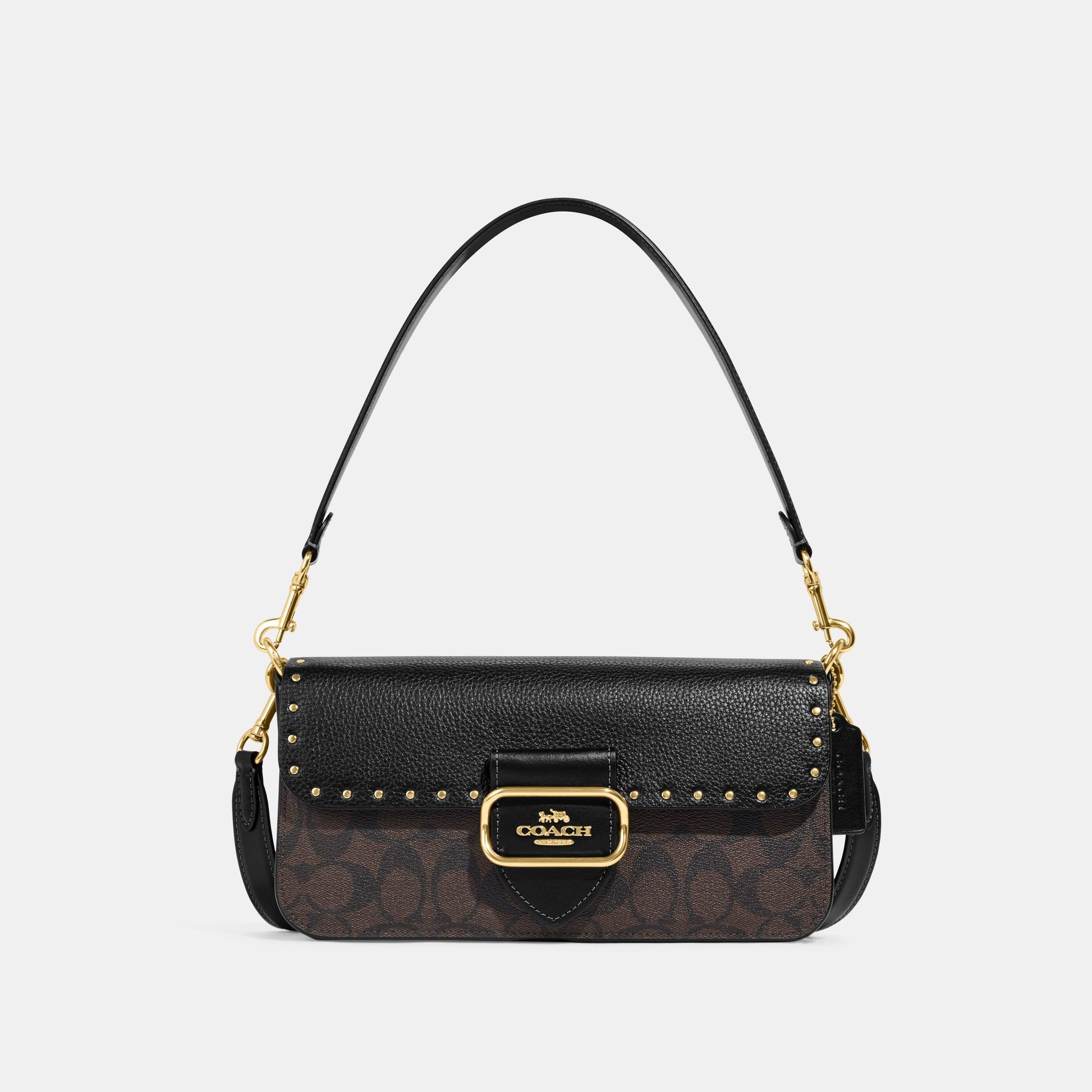Morgan Shoulder Bag In Colorblock Signature Canvas With Rivets-CE563-Im/Brown Black Multi