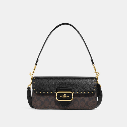 Morgan Shoulder Bag In Colorblock Signature Canvas With Rivets-CE563-Im/Brown Black Multi