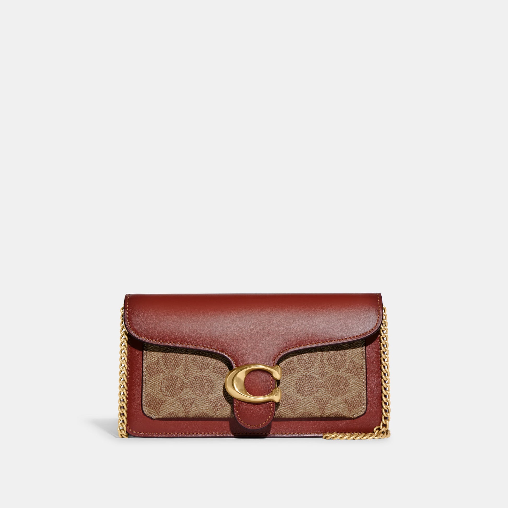 CE774-TABBY CHAIN CLUTCH IN SIGNATURE CANVAS-B4/Tan Rust