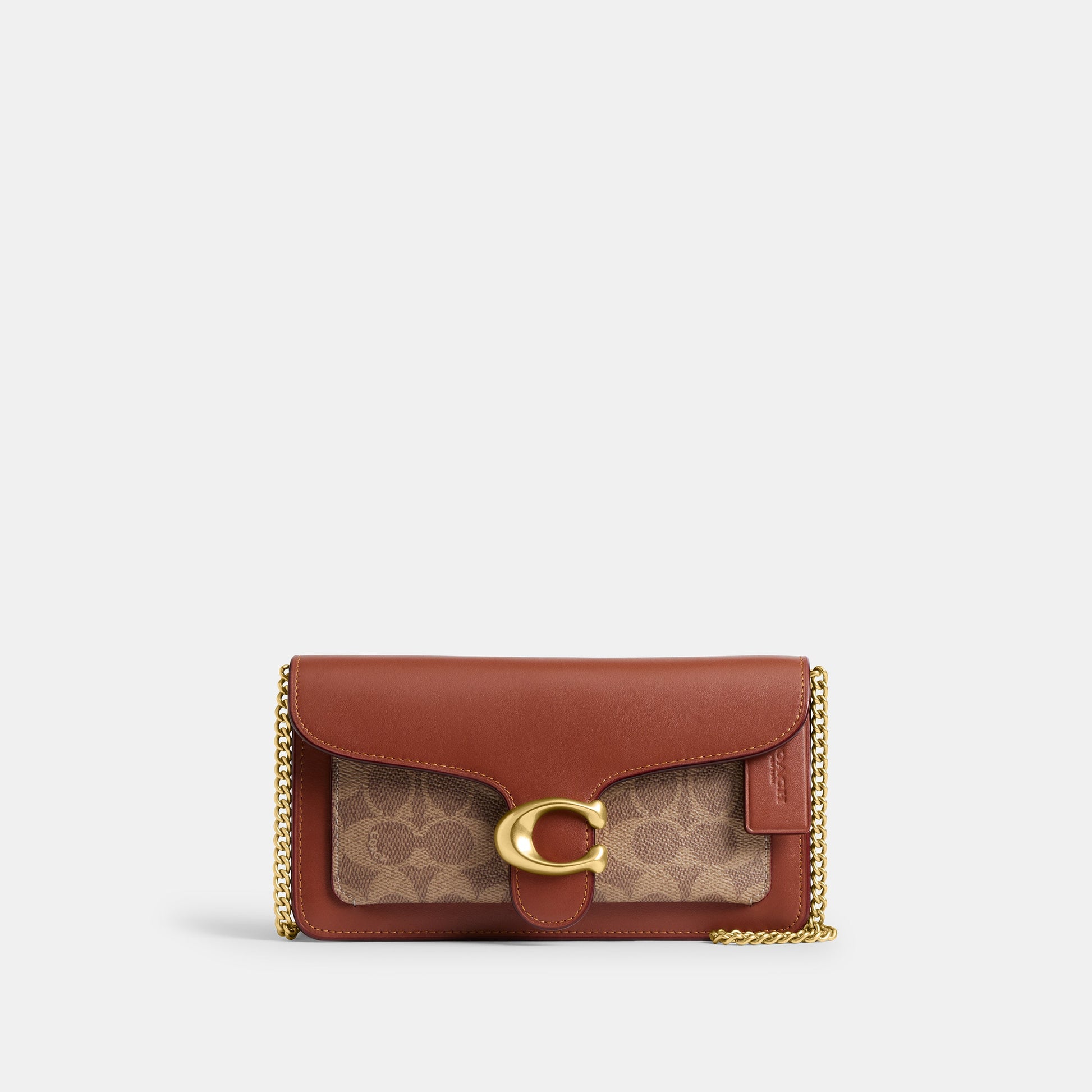 CE774-TABBY CHAIN CLUTCH IN SIGNATURE CANVAS-B4/Tan Caramel