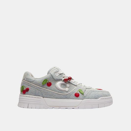 CEG42-Denim Coach Soho Sneaker with Cherries-Denim/Optic White
