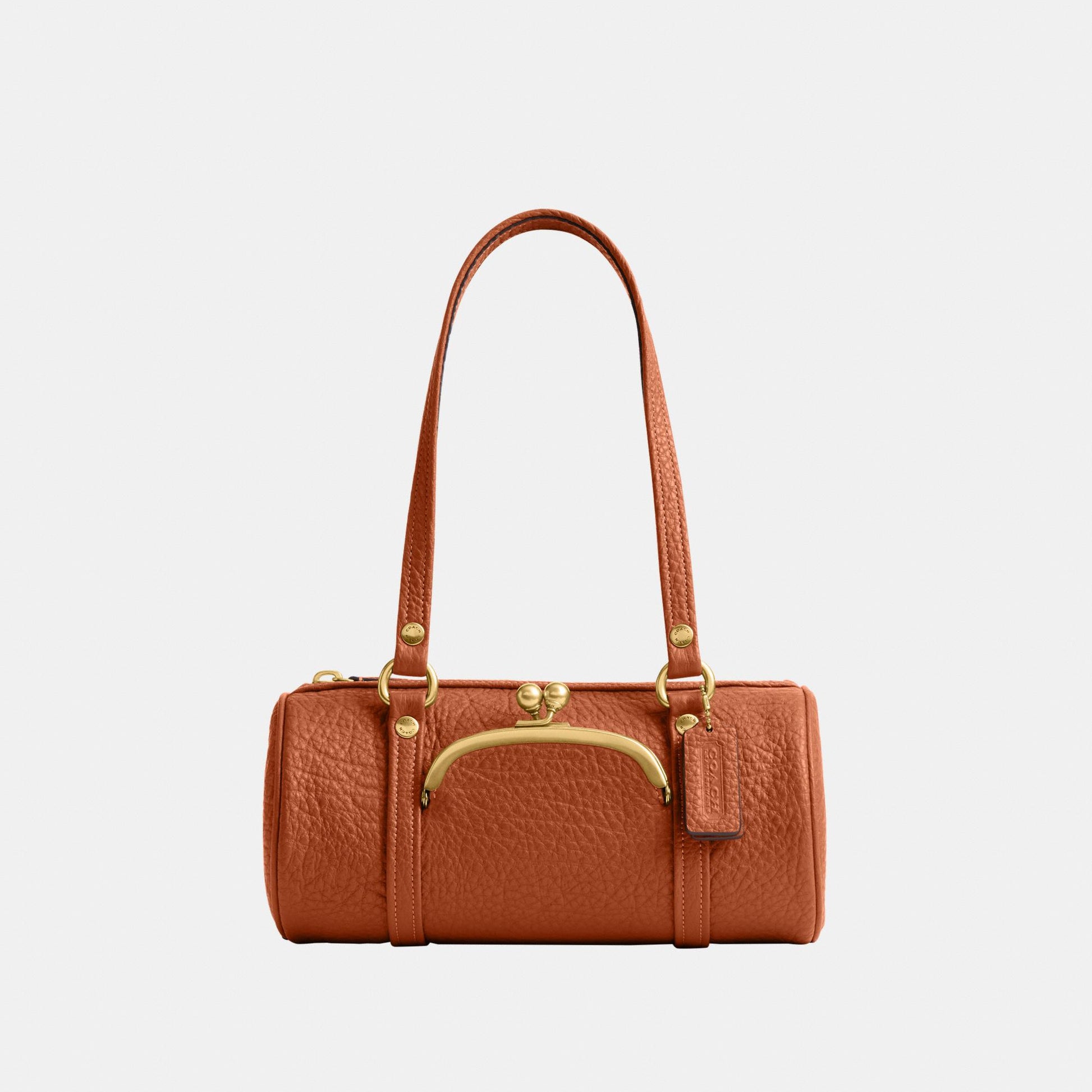 CEM05-The Coach Originals Textured Pebble Leather Kisslock Barrel Bag 28-B4/Amber Brown