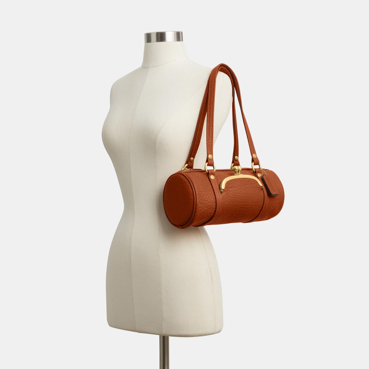 CEM05-The Coach Originals Textured Pebble Leather Kisslock Barrel Bag 28-B4/Amber Brown