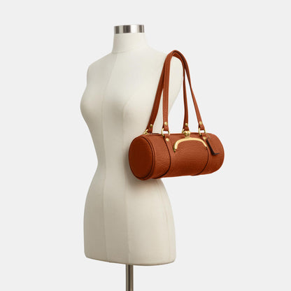 CEM05-The Coach Originals Textured Pebble Leather Kisslock Barrel Bag 28-B4/Amber Brown
