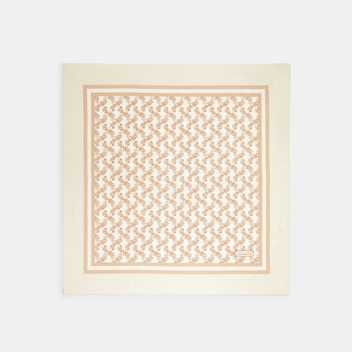 CH153-Horse And Carriage Print Silk Square Scarf-Ivory.