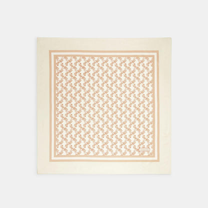 CH153-Horse And Carriage Print Silk Square Scarf-Ivory.