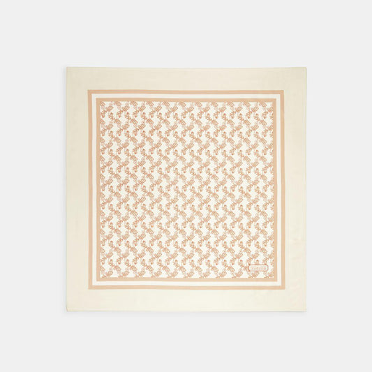 CH153-Horse And Carriage Print Silk Square Scarf-Ivory.