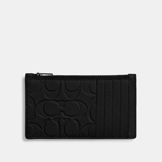 CH744-Zip Card Case In Signature Leather-Black