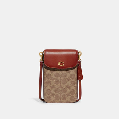 CJ355-Phone Crossbody In Signature Canvas-B4/Tan Rust