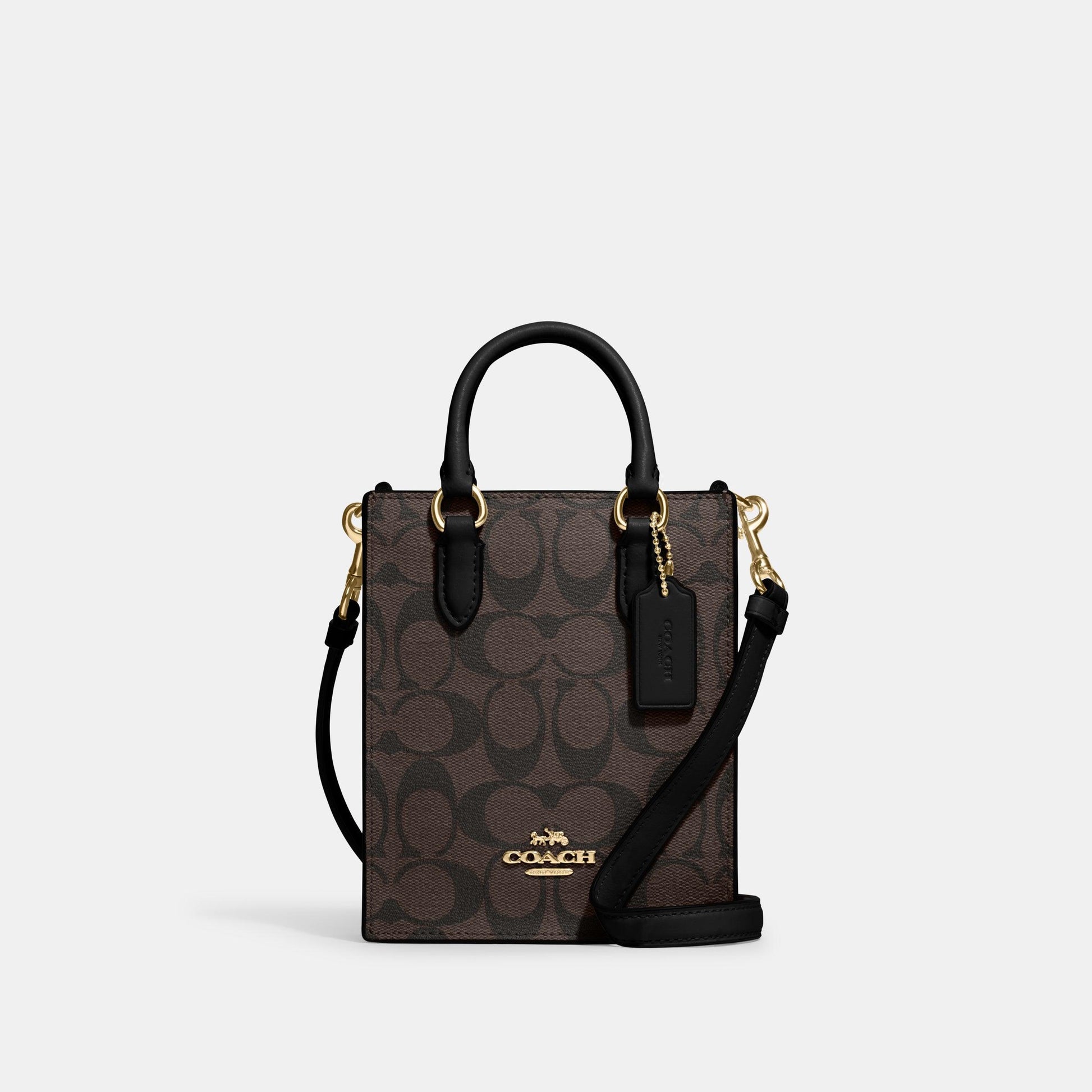 CJ494-North South Mini Tote In Signature Canvas-Im/Brown Black
