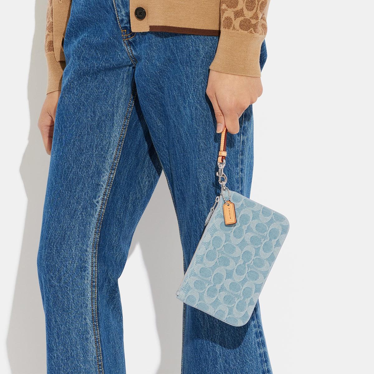 Small Wristlet In Signature Denim-CJ874-Lh/Pale Blue